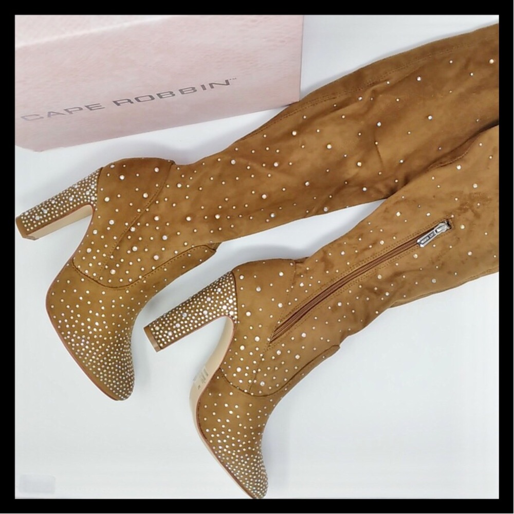CAPE ROBBIN Rhinestone Thigh High Soft Suede Boots